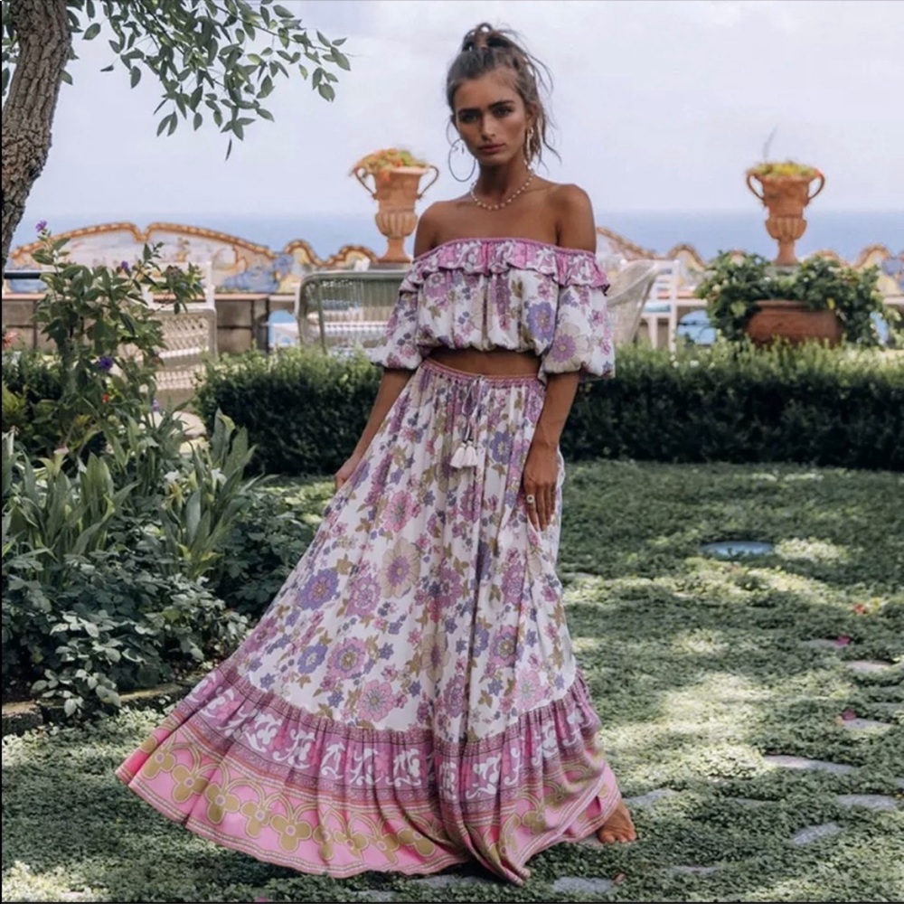 Boho Set, Maxi Skirt and Top, Wild Flower-  Size M -fits more like a S.